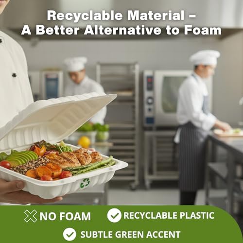 Hinged Take-Out Containers 8″ x 8″ BPA Free, Clamshell To Go Boxes Recyclable, Microwave & Freezer Safe Food Storage Boxes for Restaurants, Catering - Cake Slice Container - White - Image 7