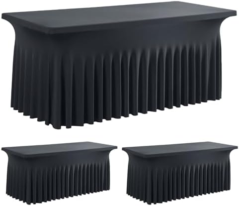 leegleri 2 Pack Black Spandex Table Cloths for 4 Foot Rectangle Tables, Wrinkle Free Stretchy Table Covers 4ft Stretch Tablecloth Desk Skirt for Banquet Weddings Parties Vendor Display by LeegleriTableSkirt