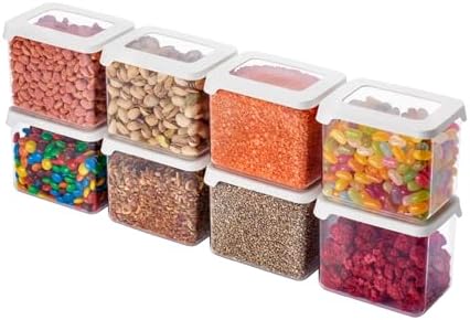 SmartStore Clear Airtight Dry Food Containers with Lids 0.8L Set of 8-20% Bio-based Plastic Storage Box with Lid, BPA Free, Dishwasher Safe - Stacking Kitchen Storage Containers - 12.5 x 9 x 10cm by SmartStore