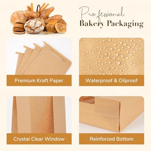 100 Pack Long Paper Bread Bags with Tabs for Homemade Sourdough, Resealable Bakery Bags with Window for Oval Sourdough Bread, Loaves, Pastries, Baguettes (6.3x2.7×13.7 Inches) - Image 3