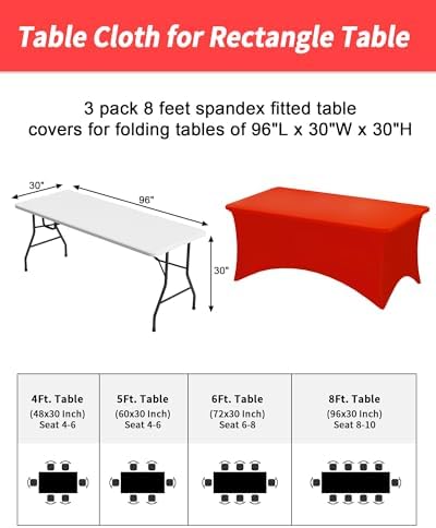 Fixwal 3 Pack 8FT Red Tablecloth Rectangle Spandex Fitted Table Cover - Image 3