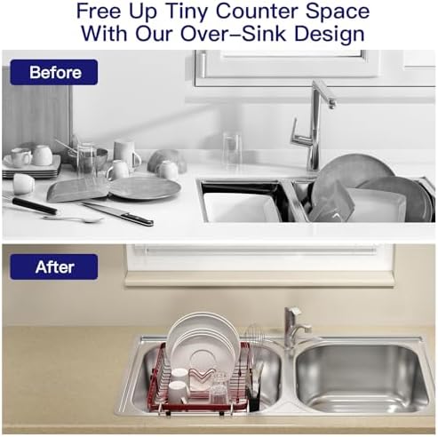 MAJALiS Red Dish Drying Rack Over The Sink with Utensil Holder - Image 2