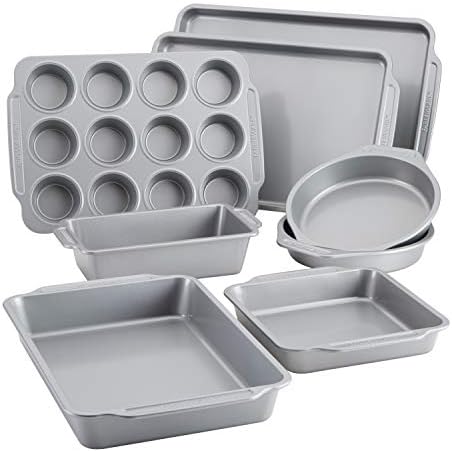 Farberware Nonstick Bakeware Set Includes Cookie Sheets/Baking Cake Muffin and Bread Pan, 8 Piece, Gray by Farberware
