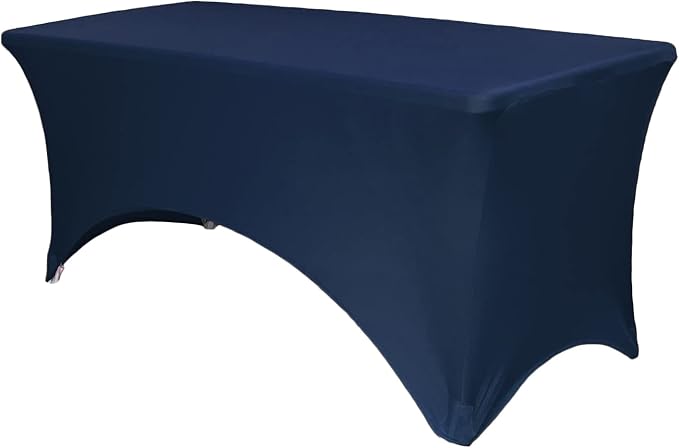 YOUR CHAIR COVERS Rectangular Spandex Table Covers 6ft Fitted Tablecloth Wedding Event Patio Decorations Elastic Fabric Stretch for 6 ft Folding Table (Navy Blue) by YourChairCovers