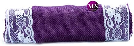 VDS Pack of 5, Burlap Table Runner with White Lace Edge, 100% Natural Jute Rustic Hessian Table Cloth Centerpiece for Wedding Birthday Party Banquet Table Decoration (Size 12X108 Inch)(Purple) - Image 4