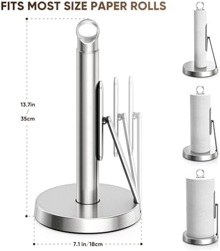 theaoo Heavy-Duty Paper Towel Holder with Tension Arm, Countertop(1,Silver) - Image 2