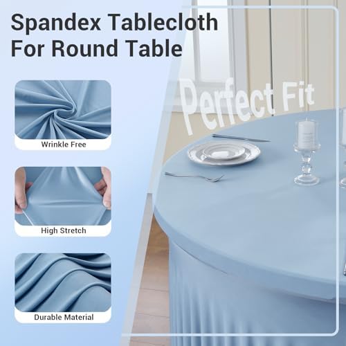 Outpain 6 Pack Dusty Blue Spandex Tablecloth for 72in/6FT Round Tables,Stretchy 132inch Fitted Round Table Cloths, Wrinkle Free Tablecloth with Skirt for Wedding, Graduation & Banquet - Image 4