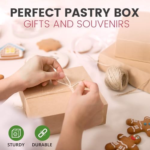 Fit Meal Prep 10 Pack Kraft Bakery Boxes, 10 x 10 x 2.5 Inches Brown Pastry Boxes, Cardboard Treat Boxes Pie Boxes Cookie Boxes Dessert Boxes for Cupcakes, Chocolates, Donuts, Macarons - Image 6