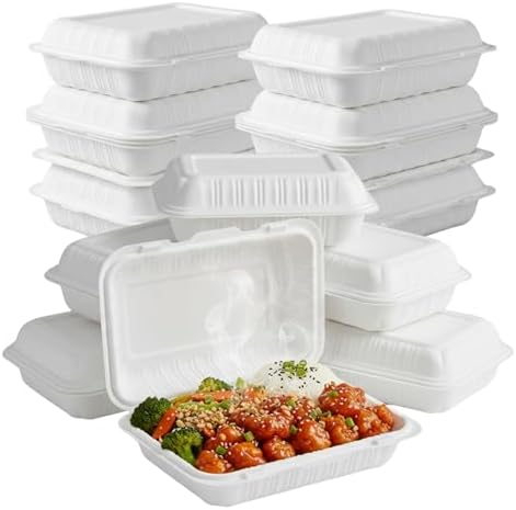 Front Lock MFPP Hinged Food Containers, 9x6 Clamshell Take Out Food Containers [100-Pack] - Microwave & Freezer Safe, Stackable Disposable Food Containers - White by ProTakeOut