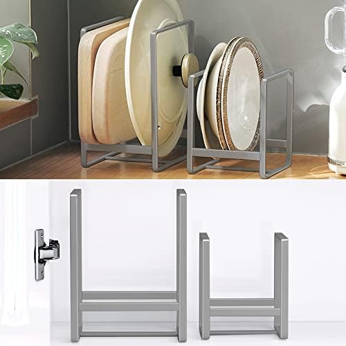 4PCS Plate Holders Organizer, Metal Dish Storage Dying Display Rack for Cabinet, Counter and Cupboard, Grey,2 Small and 2 Large by MINGFANITY