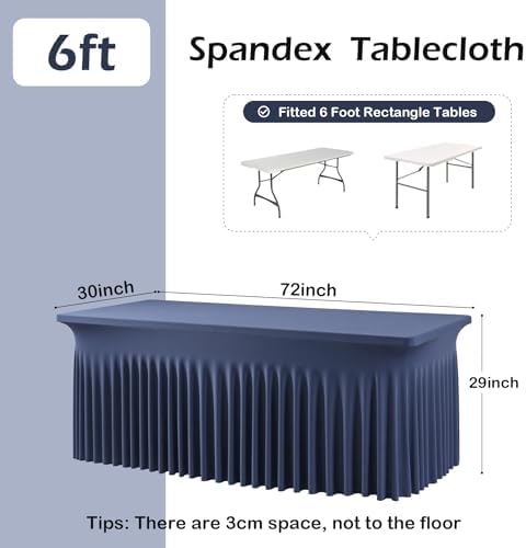 2 pk Navy Blue Spandex Tablecloth 6ft With Ruffle Table Skirt, Wrinkle Free Stretchy Fitted Tablecloths for 6 Foot Rectangle Tables, Elastic Spandex Table Covers 6ft for Weddings Parties Banquet Craft - Image 4
