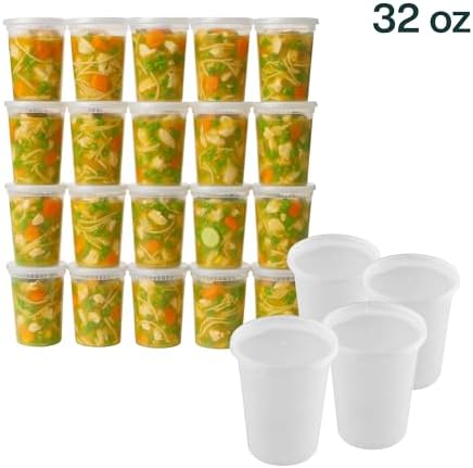 Reusable Plastic BPA-Free Food Storage Deli Container Leak‑Proof | 32oz, 20 set, Heavy Duty, Microwave, Freezer & Dishwasher Safe, Stackable - Image 2