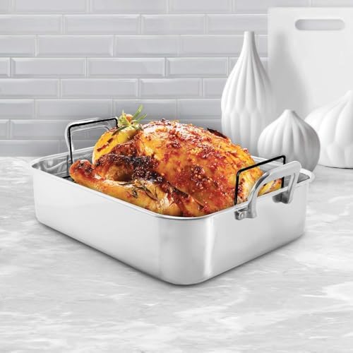 Chantal Stainless Steel Roasting Pan with Non Stick Roasting Rack, 15.5"x12.25"x4" (SL60-38RKC) - Image 2