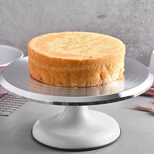 Revolving Cake Decorating Stand, Silent Bearing Cake Turntable 10 Inch Sturdy Rounded Edges Professional Aluminum Alloy for Cake Decorating Supplies (White) - Image 2