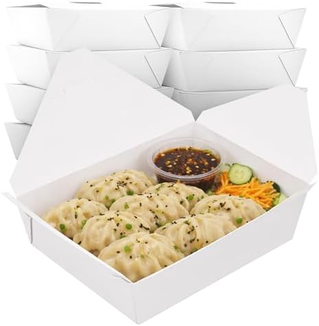 FC Meyer MeyerPak #3 Take Out Cartons, Leak & Grease Resistant Take Out Boxes, Earth-Friendly Disposable To Go Food Containers, 7 3⁄4” x 5 1⁄2” x 2 1⁄2“, White, Pack of 200 by FCMeyerPackagingLLC