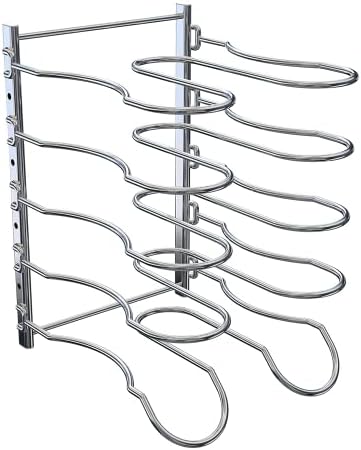 CAXXA Heavy Duty Pan Rack, Pot Lid Rack, Kitchen Cabinet Pantry Cookware Organizer Rack Holder with 5 Adjustable Dividers, Chrome (Pack of 2) - Image 5