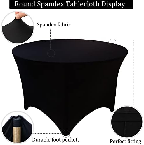 4 Pack 6FT Round Spandex Tablecloth 72" Round Elastic Table Cover Washable Wrinkle Resistant Fitted Table Cloth for Wedding Party Birthday Banquet Bar Events(Black) - Image 3