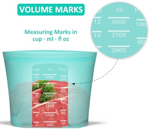 Reusable Food Storage Bags Extra Large, 0.8 Gallon/101 fl.oz/3000 ml, 4 Pack 100% Silicone Food Storage Bags Stand-Up Wide-Mouth Zip-Lock for Large Items, Freezer Microwave Oven Dishwasher Safe, Aqua - Image 7