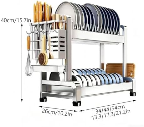 Large Dish Drying Rack Over Sink, Free-Standing Stainless Steel No Installation 2 Tier Organizer with Thick Columns, Nordic Style Storage Shelf - Image 2