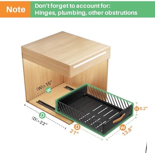 Pull out Cabinet Organizer,Heavy Duty Slide out Pantry Shelves Drawer Storage with Adhesive Nano Film,Sliding Mesh Cabinet Basket with Handle for Kitchen, Bathroom, Home, 13.8"W X 21"D X6.2"H,Black - Image 3