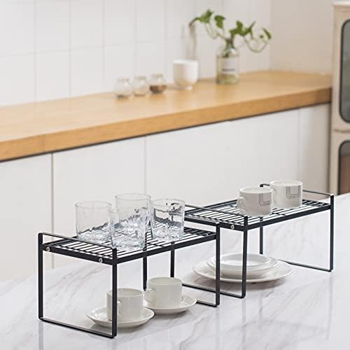 Shantton Cabinet Shelf Organizer, Pantry Shelf Rack, Black 13.1x10.6x7.3 | 2-Pack Stackable Metal Riser Holds 40LBS with Non-Slip Feet for Kitchen Pantry Bathroom Countertop Freezer Cupboard - Image 2