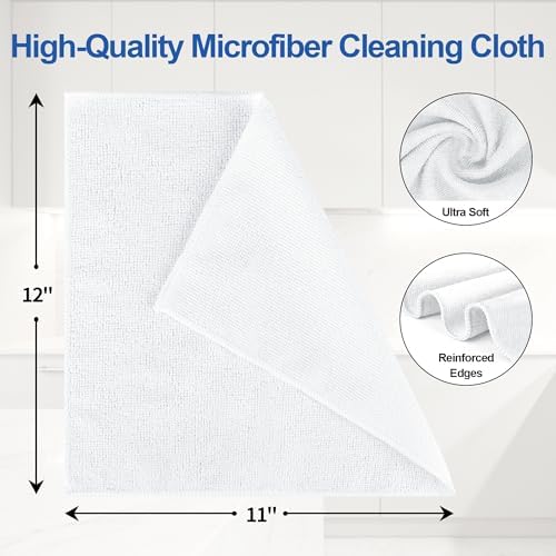 Microfiber Cleaning Cloth, 12 Pack White Cleaning Rags,12" X 11" Lint Free Dish Towels Wash Cloths, Reusable Microfiber Towels for Home and Kitchen Bathroom Apartment Cleaning Supplies - Image 2