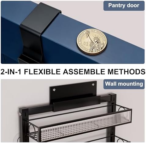 Over the Door Pantry Organizer 8 Tiers Hanging Door or Wall Mounted Spice Rack with Adjustable Acrylic Basket,Heavy Duty Metal Seasoning Storage Shelf for Kitchen Pantry and Bathroom - Image 6