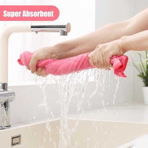 Homaxy Microfiber Kitchen Towels and Dishcloths Sets, 12 Pack, Pink - Image 3