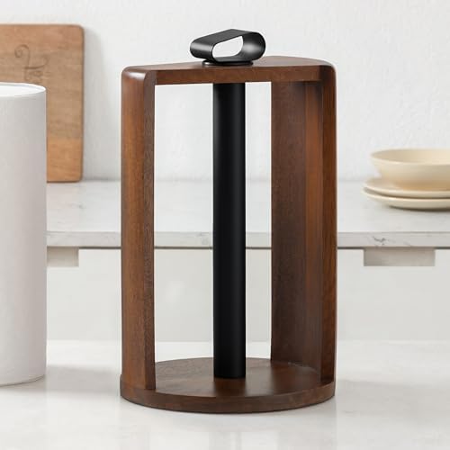 Anji Mountain Wooden Paper Towel Holder with Metal Holder, Holder Stand for Kitchen Roll Organizer & Kitchen Dining Table Home Décor, Countertop Fits Jumbo & Mega Rolls - Walnut/Black, Top Load by AnjiMountain