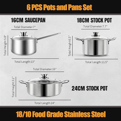 Aufranc Stainless Steel pots and pans set, 6 Piece Nonstick Kitchen Induction Cookware Set,Works with Induction/Electric and Gas Cooktops, Nonstick, Dishwasher (Pack of 2) - Image 2