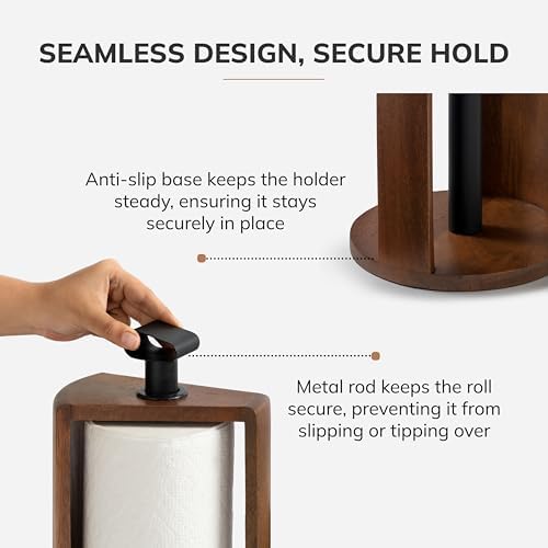 Anji Mountain Wooden Paper Towel Holder with Metal Holder, Holder Stand for Kitchen Roll Organizer & Kitchen Dining Table Home Décor, Countertop Fits Jumbo & Mega Rolls - Walnut/Black, Top Load - Image 4