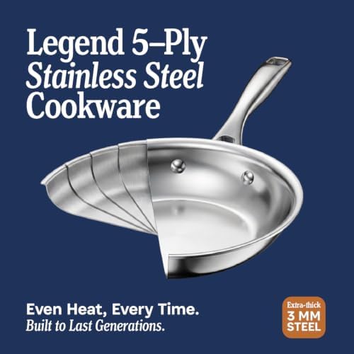 LEGEND COOKWARE 5-Ply Stainless Steel 10-Inch Frying Pan - Induction Compatible, Oven Safe 800°F - Non-Toxic, No Coatings - Even Heating, Won't Warp - Built to Last Generations - Image 3