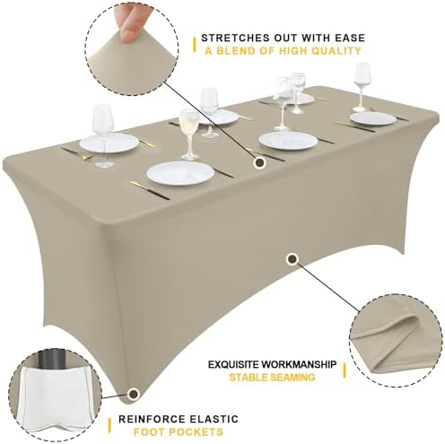 Smiry 2 Pack Spandex Table Cloth 4FT, Elastic Fitted Taupe Tablecloth - Image 2