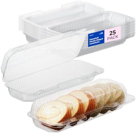 Fit Meal Prep 25 Pack 12" x 5" x 3" Clear Hinged Plastic Containers, Clamshell Take Out Containers, Bakery To Go Disposable Plastic Container, Ideal for Cake Roll Cookie Pastry Bread Fruit Sandwiches by FMPBRANDS