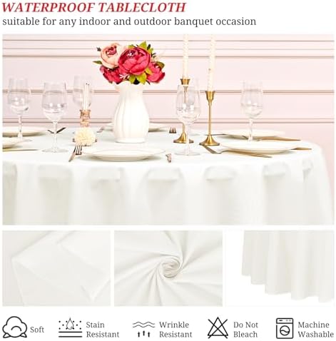 10 Pack Ivory Tablecloth Round 120 Inch Washable Circle Tablecloth,Stain Resistant and Wrinkle Polyester Table Cloth Decorative Round Tablecloth for Dining Wedding Party Banquet Buffe - Image 3