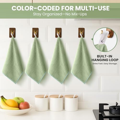 SIFANGKE Microfiber Cleaning Cloth, 12 Pack Green Cleaning Rags for Housekeeping, Reusable Microfiber Towels for Car, Kitchen, Bathroom and Household Cleaning Supplies, 11.8"X11.8" - Image 3