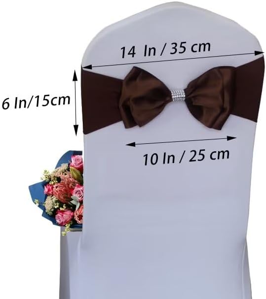 100 PCS Spandex Chair Sash Bow Tied,Elastic Sashes Chair Bands for Wedding Party Reception Events Celebration Banquets Hotel Event Decorations Chairs Decoration(Brown) - Image 2