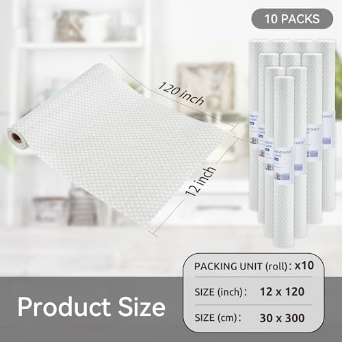 FIFTY FEET 12"x120" Non-Adhesive Shelf Liner for Kitchen Cabinets and Drawers, Washable Non-Slip PVC Cabinet Liner (White Circle)(10 Roll) - Image 5