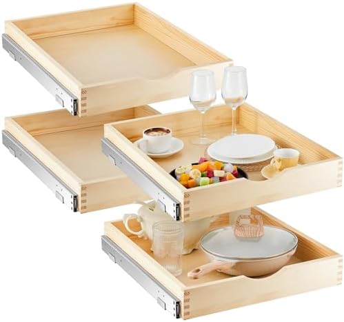 Sintuff 4 Pack Wooden Pull out Tray Cabinet Organizer, 18'' X 21'' by Sintuff