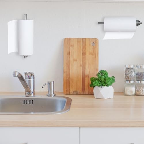 Paper Towel Holder Under Cabinet, 2 Pack Kitchen Paper Towel Holder Wall Mount Self Adhesive Paper Towel Bar Under Counter Hanging Tissue Roll Dispenser for Kitchen Bathroom Organize, Sliver - Image 5
