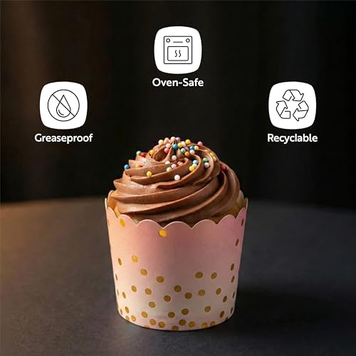 Restaurantware 4.5 oz Pink Paper Scalloped Baking Cup, 50 Pack - Image 4