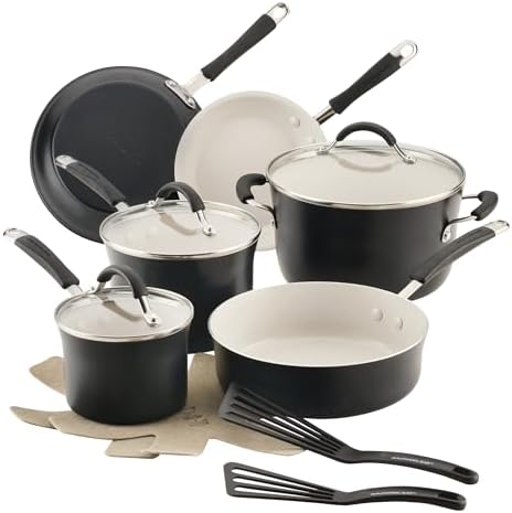 Rachael Ray Cucina Ceramic Nonstick Pots and Pans Set, 13-Piece, Peppercorn by RachaelRayKitchenware