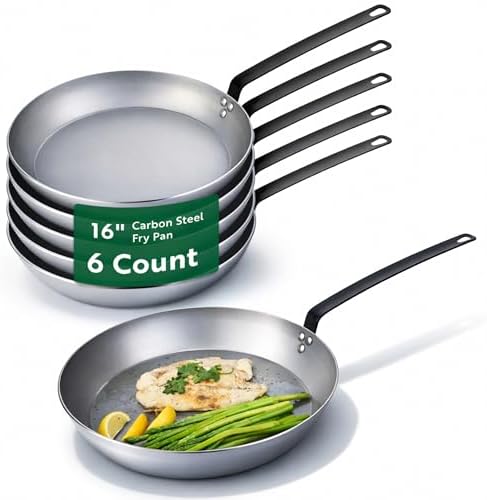 Restaurantware Met Lux 16 Inch Fry Pans, 6 No-Stick Frying Pans - Induction-Ready, Triple-Riveted, Silver Carbon Steel Cooking Skillets, Durable, For Searing, Sauteing, And Browning Food by Restaurantware