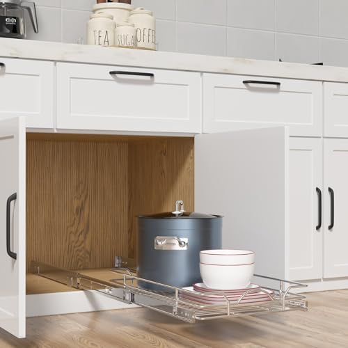 OCG Pull Out Cabinet Organizer (21" W x 21" D), Pull out Shelves 1 Tier, Cabinet Slide Out Shelves for Base Cabinet Organization in Kitchen Bathroom Pantry, Bottom Mount, Chrome Finish - Image 3