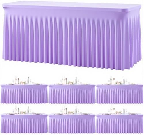 gogoparti 6 Pack Spandex Purple Fitted Table Cloth for 8ft Rectangle Tables Purple Stretch Tablecloth Table Covers Skirt Banquet Wrinkle Free Tablecloths for Parties Wedding by Gogoparti