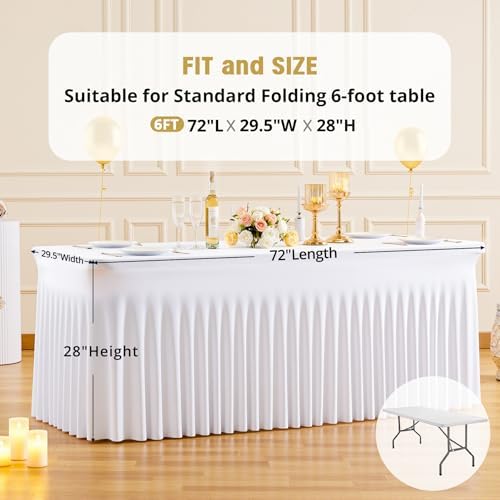 2 Pack 6ft White Spandex Tablecloths for Rectangle Tables Wrinkle Free White Rectangle Table Cloth, Stretch Fitted Table Cover with Skirt for Wedding Birthday Party Banquet Baby Shower Buffet Event - Image 6