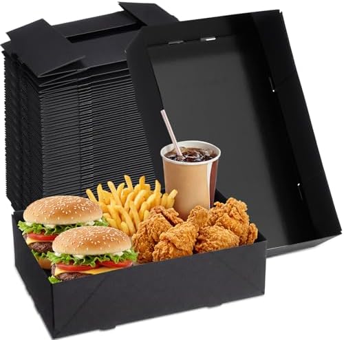 Chinco 100 Pieces Paperboard Kraft Food Trays 4 Corner Pop up Food Tray Disposable Foldable Cardboard Movie Night Snack Party Container Box for Holding Drink at Stadiums or Theaters (Black) by Chinco
