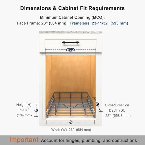 Pull Out Shelves - 23" W x 22" D Soft Close Pull Out Cabinet Organizer 1 Tier - Sliding Shelves with Shelf Liner - Heavy Duty Steel Wire Drawers for Kitchen Cabinets, Pantry, Bathroom - Image 2