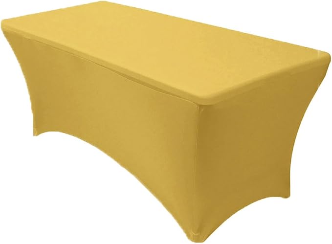 MDS® Pack of 2 Spandex Tablecloth 6FT Tight Fitted Stretch Table Cover – Washable Wrinkle-Free Reusable Elastic Patio Tablecloth for Wedding, Party, Banquet, Trade Show, Event Décor - Gold by MDS