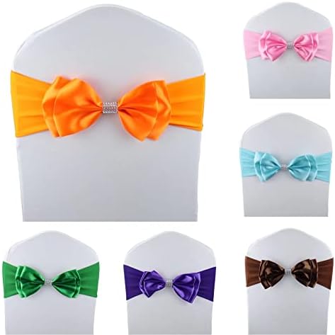 12 PCS Double Bows Stretch Chair Sashes, for Wedding Party Chair Cover Decoration, Spandex Stretch Chairs Bands (Pack of 12 Orange) - Image 2